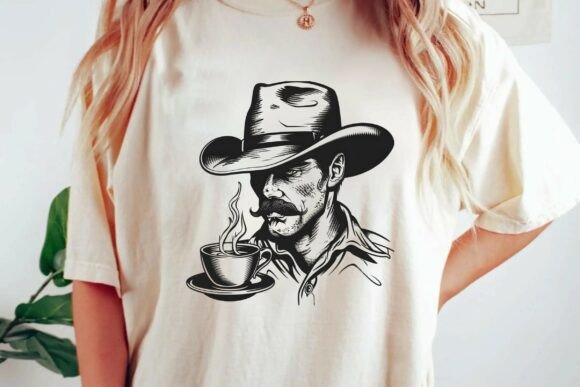 Cowboy Coffee Lover Western Retro Graphic Design
