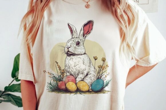 Retro Easter Bunny Eggs Graphic Png for Creative Projects