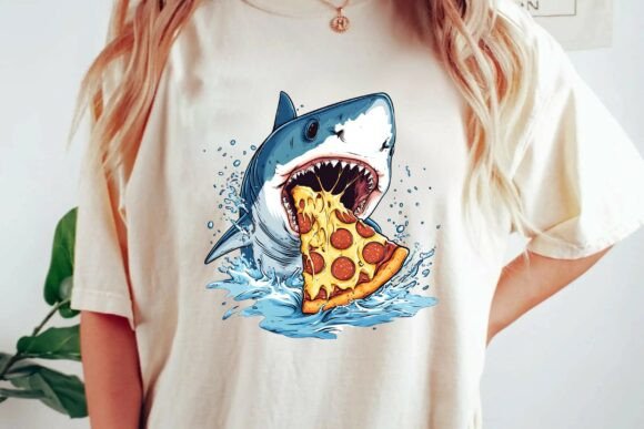 Shark Eating Pepperoni Pizza Funny Ocean Animal Graphic Design Png