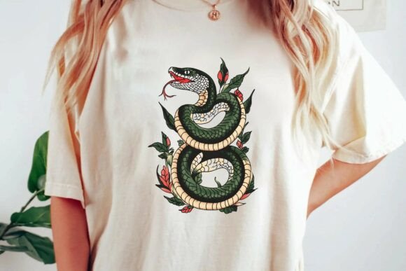 Traditional Snake Tattoo Design Vintage Serpent Floral Graphic Png