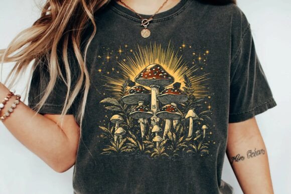 Vintage Celestial Mushroom Forest Aesthetic Retro Magic Fungi Graphic Png