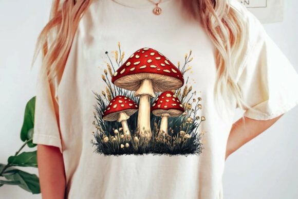 Vintage Cottagecore Amanita Muscaria Red Mushroom Graphic T-Shirt Design Png